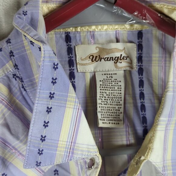 Wrangler Western Shirt Women's Purple Plaid Pearl Snaps Long Sleeve Rodeo Large - Picture 7 of 13